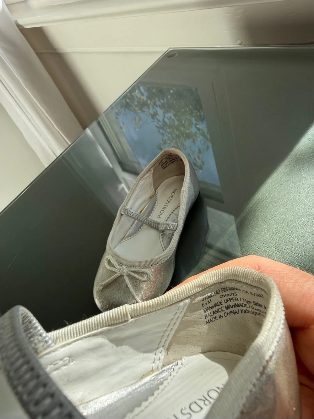 Nordstrom Girls Silver Mary Jane Ballet Flats with Bow